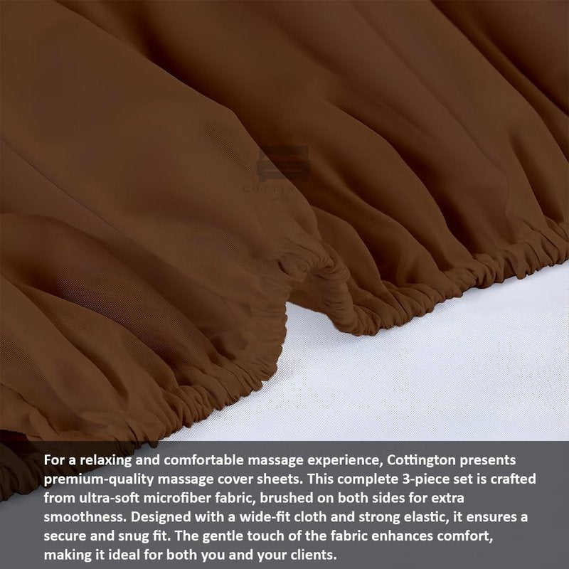 Cottingon 3 Piece Massage Table Sheet Set - 100% Brushed Microfiber, Fits 36" x 77" | Chocolate Color