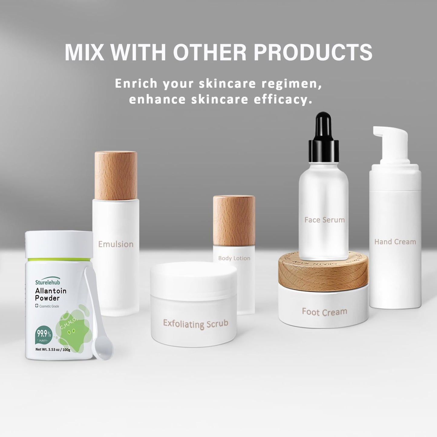 Sturelehub Allantoin Powder, 3.53 OZ 99.9% Purity, Cosmetic Grade, DIY Allantoin Emulsion, Allantoin Cream, Allantoin Lotion, Allantoin Masks, Allantoin Helps to Hydrate And Moisturize The Skin