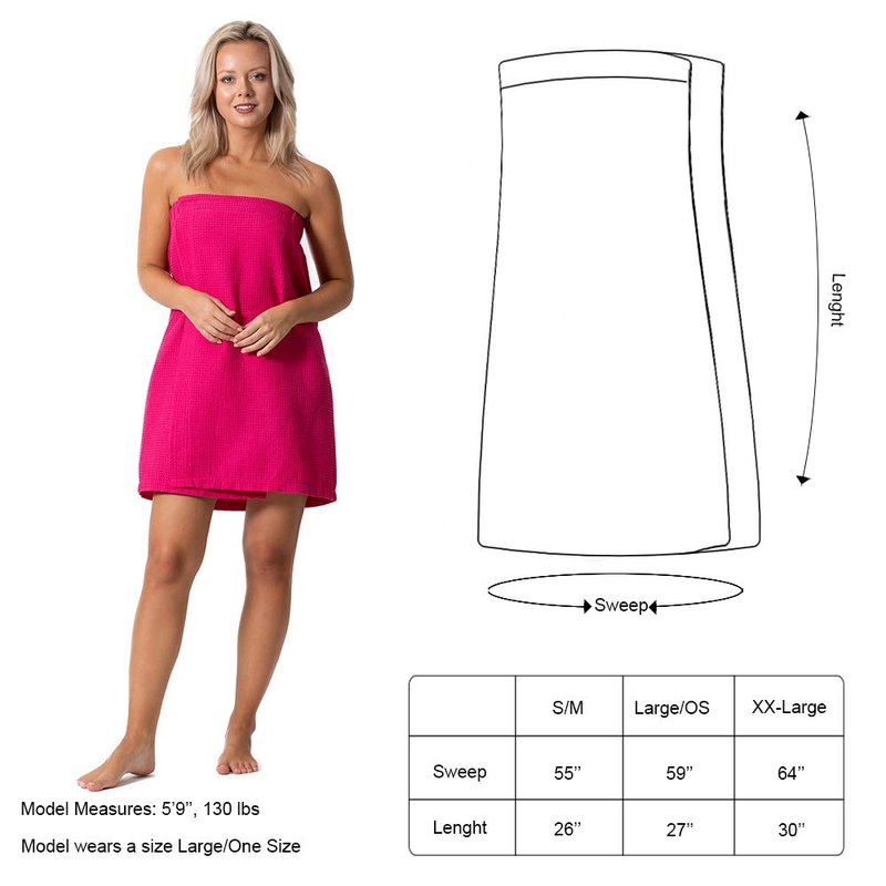 Turkish Linen Women’s Waffle Spa Body Wrap with Adjustable Closure (One Size, Fuchsia)