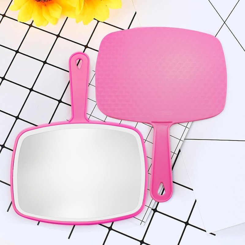 DVHOK Handheld Mirror, Portable Hand Mirror with Hanging Hole in Handle, Pink 10.4" L x 7.4" W