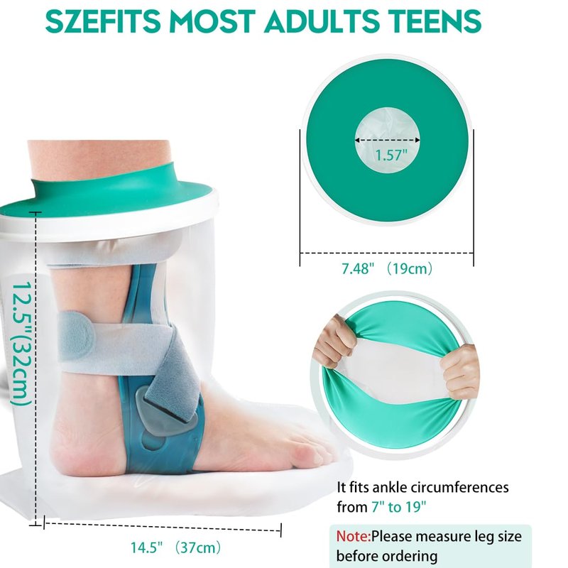 Waterproof Foot Cover for Shower Adult Teens with Upgraded Anti--Pooling Design DESIGN , Shower Boots for Foot after Surgery, Watertight Ankle Cast Protector Showeing Boot Cover for Surgery Bandage Dressing Wound, Reusable