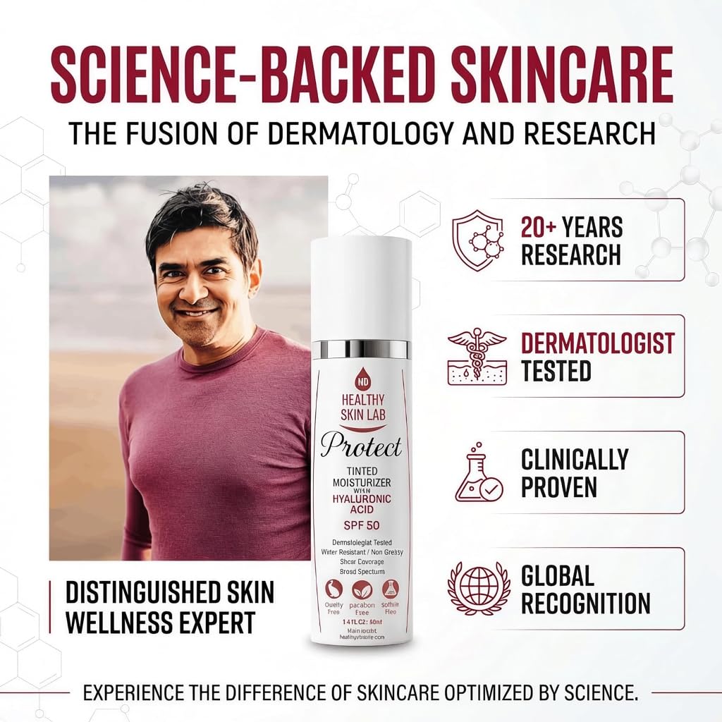 Healthy Skin Lab Protect Tinted Moisturizer SPF 50, Sheer Universal Tint, Lightweight Hydrating Mineral Sunscreen for Face, Hyaluronic Acid, Broad Spectrum Daily SPF, Dermatologist Tested, 1.8 oz