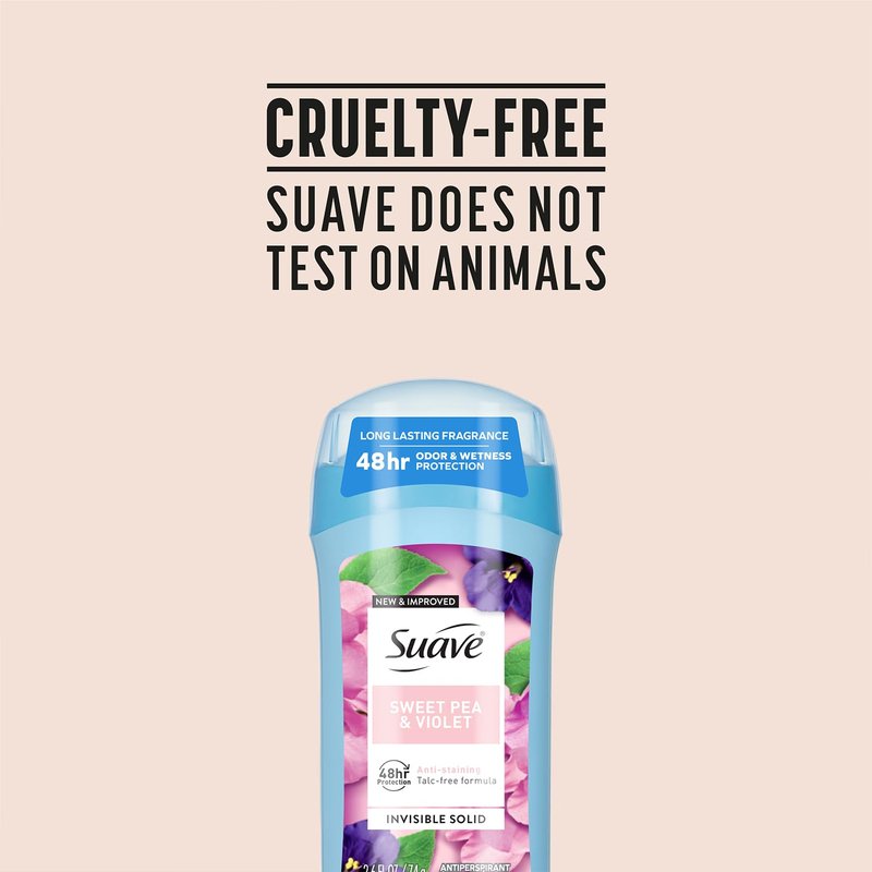 Suave Antiperspirant Deodorant for Women, Sweet Pea & Violet 3-Pack – Anti-Staining Invisible Solid Sticks, Talc-Free, 2.6 Oz Ea