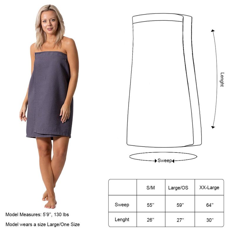 Turkish Linen Women’s Waffle Spa Body Wrap with Adjustable Closure (Small/Medium, Gray)