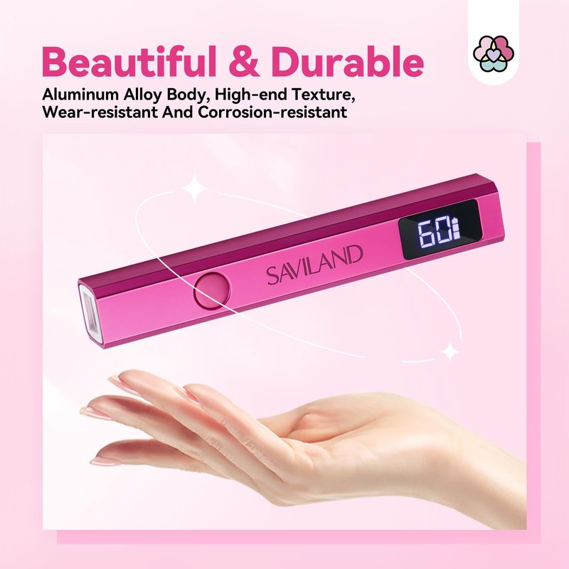 SAVILAND Handheld U V Nail Lamp: Mini Cordless Flash Cure Nail Light for Gel Polish with 2 Timer Settings 20/60s & LCD Display, Rechargeable USB U V Light Flash Cures All Soft Gels for Home Salon Use
