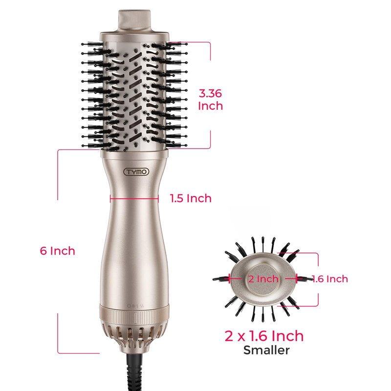 TYMO 2.0 Hair Blow Dryer Brush - Blowout Hot Air Brush, One Step Volumizer, Upgraded 2 Inch Oval Barrel Roller Curling Styler, 3X Faster Drying, 0.6 lb Lightweight, Straightener Curling in One, Gold