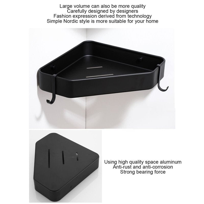 Topyond Shower Caddy, Aluminium Alloy Black Corner Shower Shelves, Durable Bathroom Organizer for Toilet Kitchen Dorm with 2 Hooks, Bath Decor