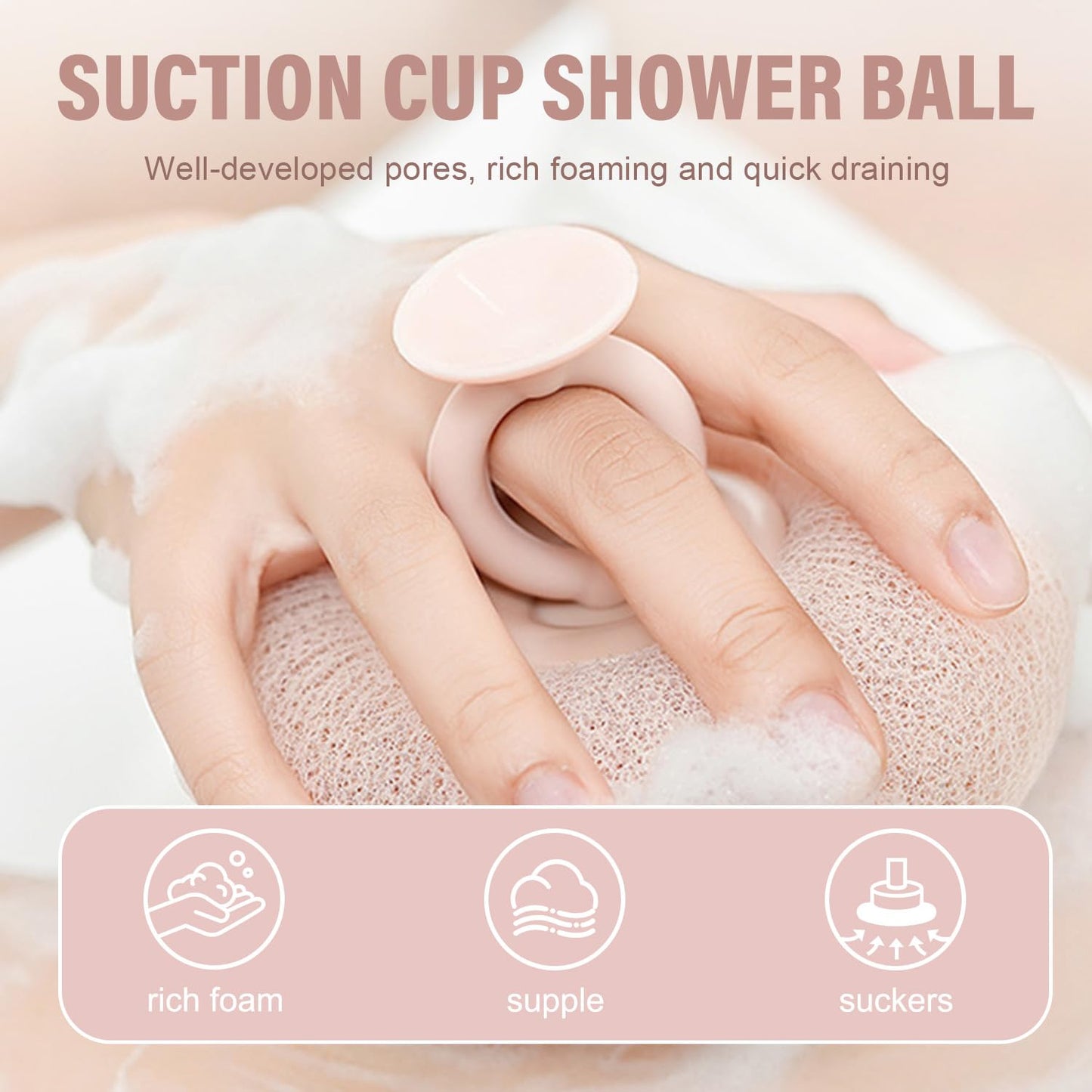 Super Soft Sunflower Suction Cup Bath Ball, 2026 New 2 in 1 Sunflower Bath Ball, Exfoliating Bath Sponge Cleaning Brush, Sponge Mesh Pouf Shower Ball for Women Men Teen (2Pcs-Blue+Pink)