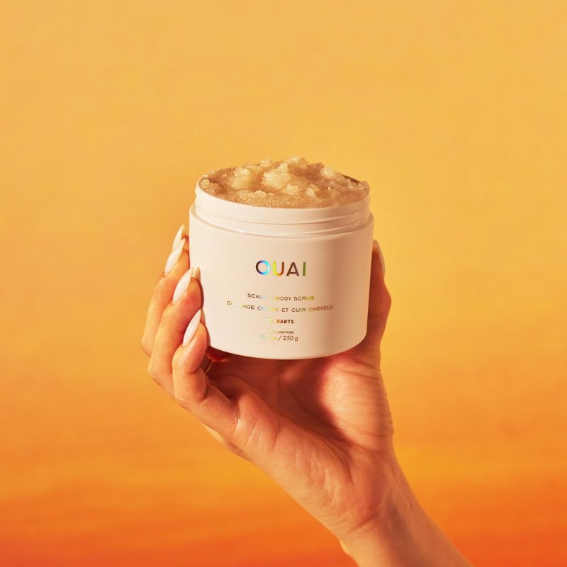 OUAI Scalp & Body Scrub, St. Barts - Exfoliating Body Scrub with Sugar & Coconut Oil Blend for Smooth, Moisturized Skin - Gentle Scalp Exfoliator for Removing Product Build Up (8.8 Oz)
