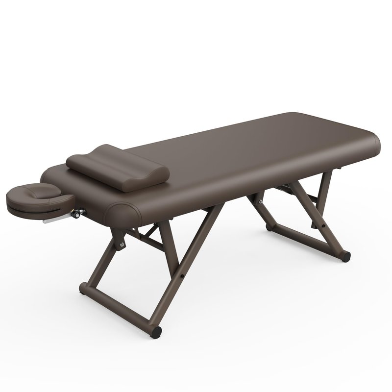 pouseayar Adjustable Massage Table with Face Pillow & Headrest, Sturdy and Solid, Silent and Easy to Adjust for Treatment Table Physical Therapy Table Spa Facial Bed - Fixed Backrest, Brown