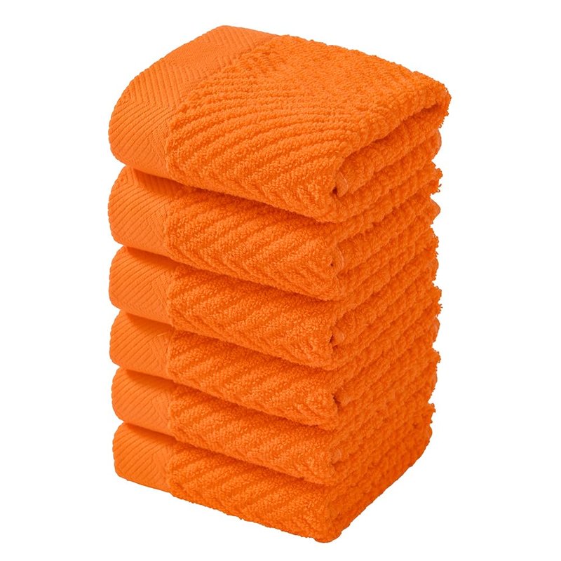 sense gnosis Super Soft Orange Washcloths Terry Striped Weave Pattern Ultra Absorbent 100% Cotton Washcloth for Home Bathroom Kitchen 13 X 13 Inch, 6 Pieces