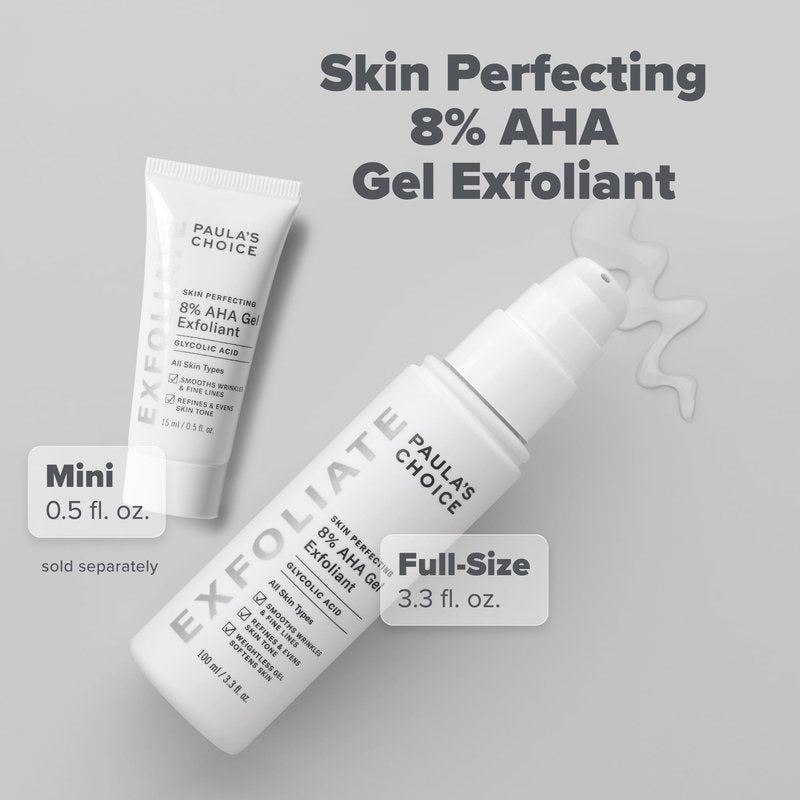 Paula's Choice SKIN PERFECTING 8% AHA Exfoliant, Gel Exfoliant with Glycolic Acid Chamomile & Green Tea, Leave On Gentle Face Exfoliator for All Skin Types, Fragrance- Free, 3.3oz