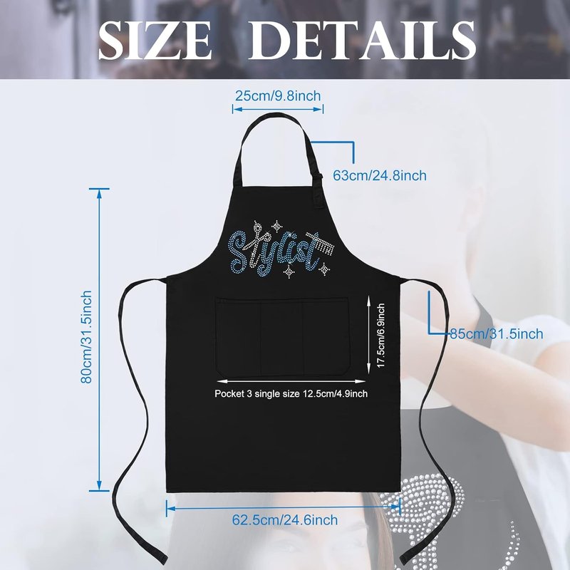 Hair Stylist Apron - Waterproof Salon Apron with Rhinestone Tools & 3 Pockets | 2 Pcs Set