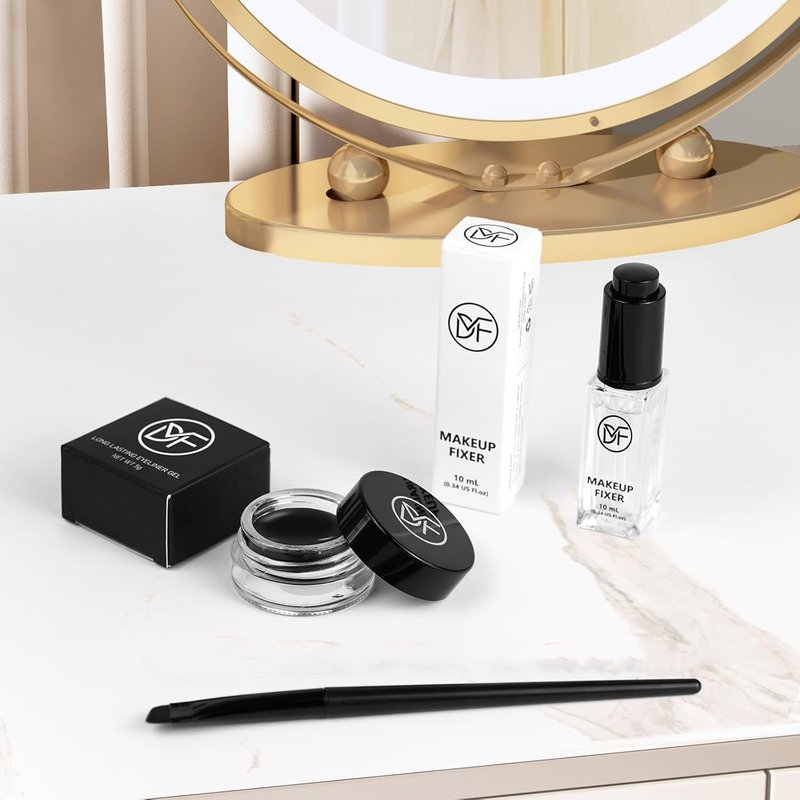 Cosmetics Pigment Activator,Makeup Mixing Liquid Eyeliner Gel Set,Long Lasting Waterproof High-Intensity Pigments Smudge-Proof Eye Liner Gel,Makeup Mixing Liquid With Long Eyeliner Brush Set