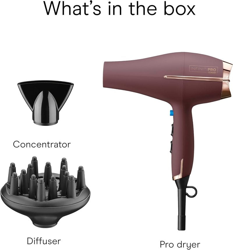 Infiniti PRO by CONAIR Hair Dryer - 1875W AC Motor with Diffuser & Concentrator Attachments | Plum Color