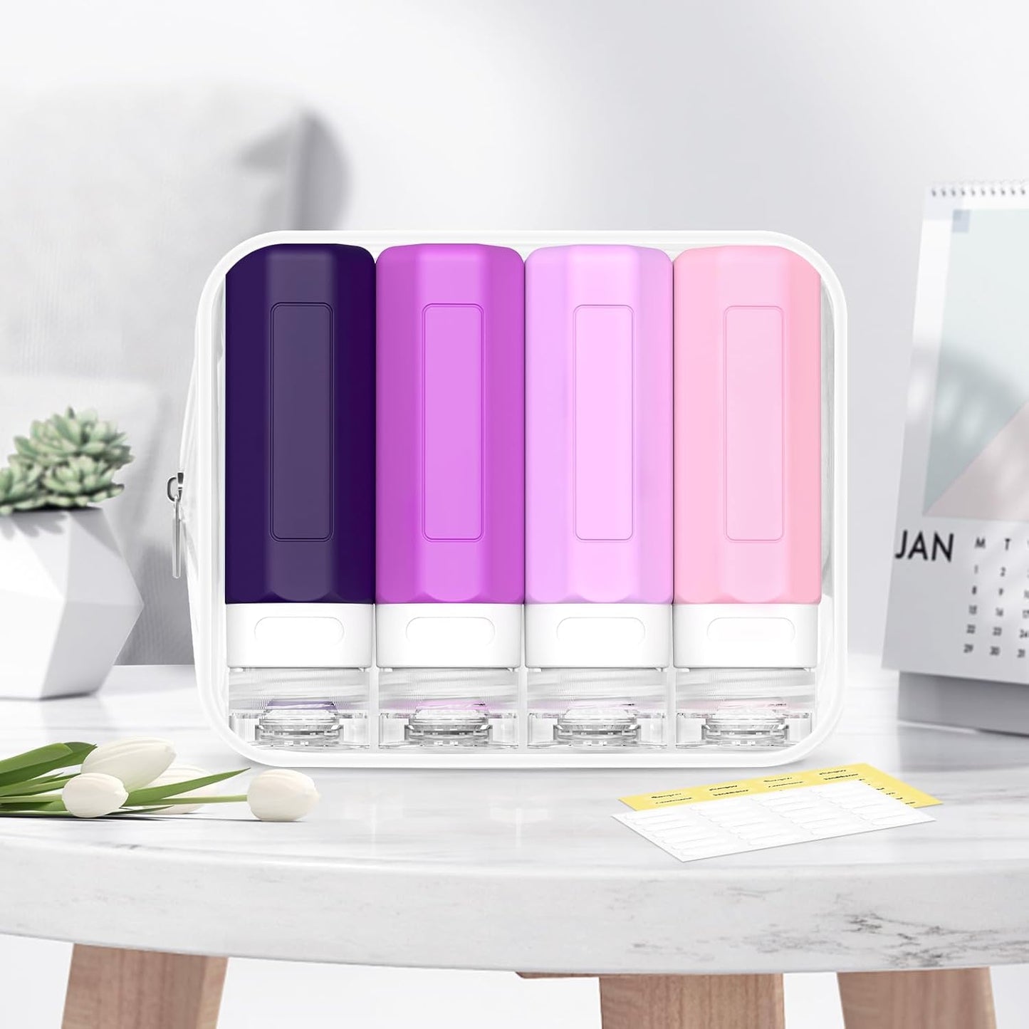 Travel Toiletries Bottles - TSA Approved 3oz Leak Proof Silicone Containers | BPA Free Essentials Kit in Purple
