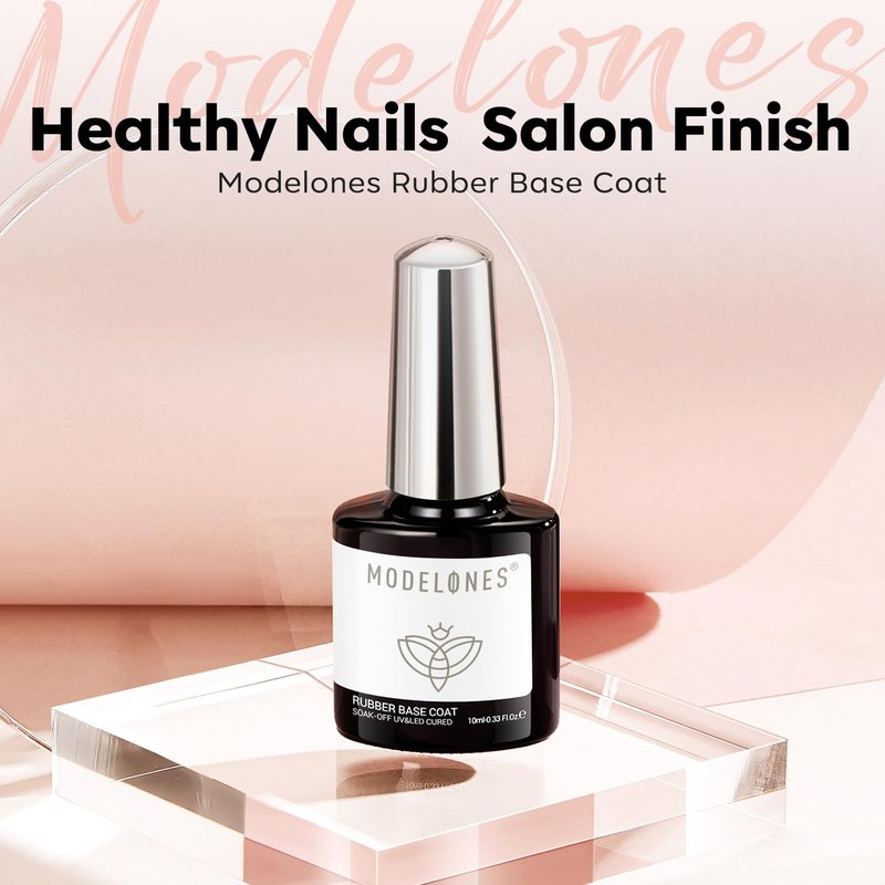 modelones Builder Rubber Gel Base Coat for Nails, Neutral Warm Nude Rubber Base Gel Nail Polish for Strengthen Apex Building Extension Protect Weak Nails Long Last U V Manicure Gift for Women