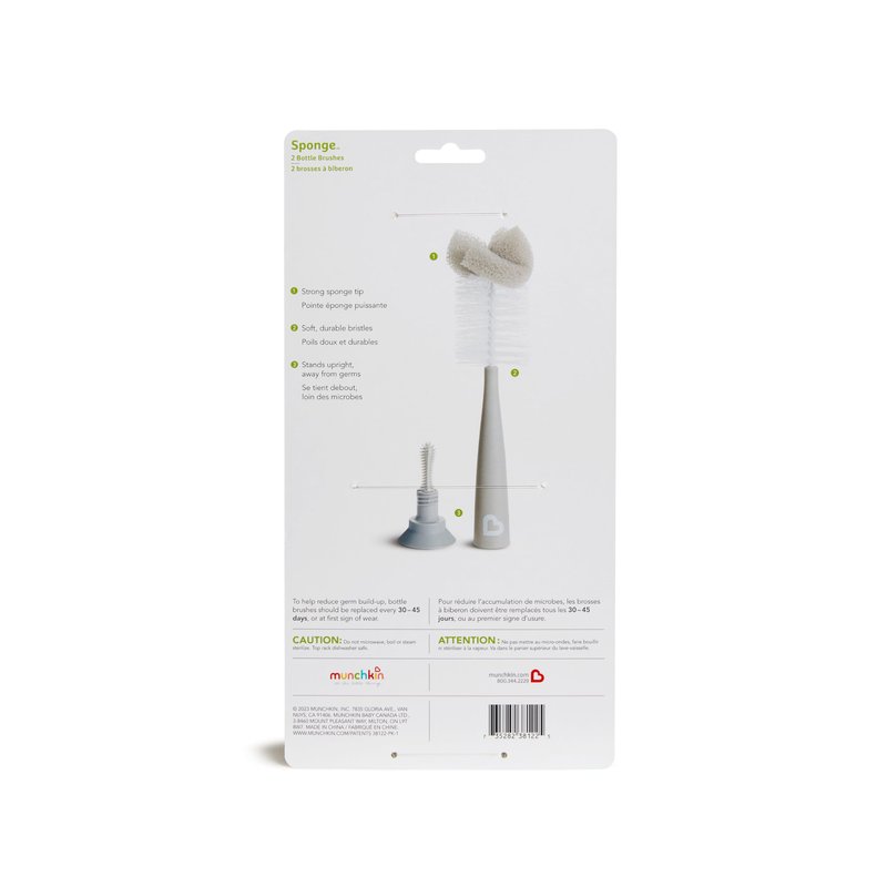 Munchkin Sponge Bottle Brush, Grey/Sage, 2 Count (Pack of 1)