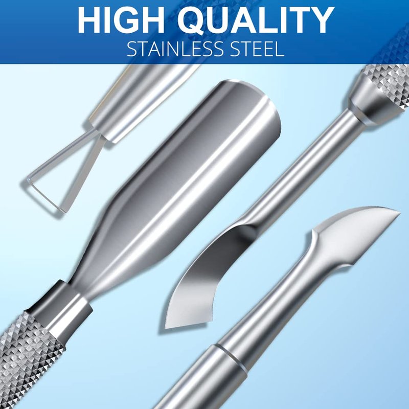 GA&EN 2PCS Metal Silver Cuticle Pusher and Scraper, Nail Trimmer Cutter Stainless Steel Gel Scraper Tool, Nail Polish Remover Peeler Durable Salon Manicure Pedicure Cleaner for Fingernail and Toenail