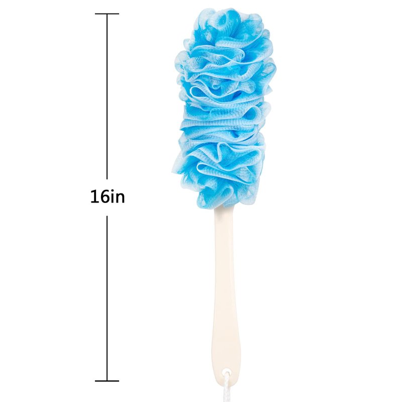 Arswin Lufa Back Scrubber for Shower, Anti-Slip Long Handle Bath Sponge Shower Brush, Soft Nylon Mesh Back Cleaner Washer, Loofah on a Stick Body Brush for Women&Men (Blue)