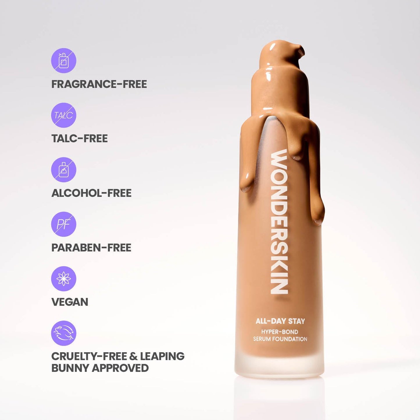 Wonderskin Hyper Bond All-Day Stay Serum Foundation – Waterproof, Transfer-Proof, 24HR Longwear Face Makeup with Niacinamide & Hyaluronic Acid – Lightweight, Natural Finish (Bliss)