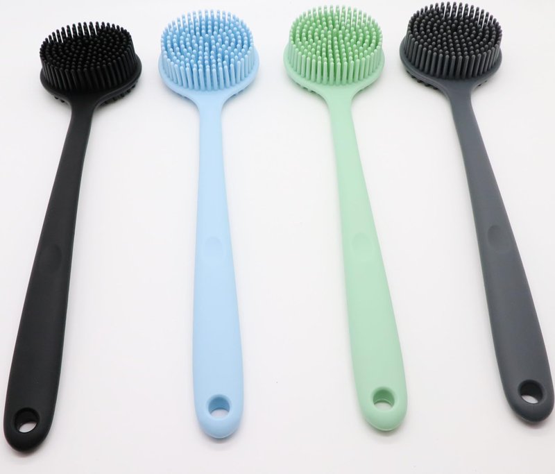 Cinlitek Silicone Body Scrubber - Long Handle Exfoliating Shower Brush for Men, Women & Kids - Free Hook