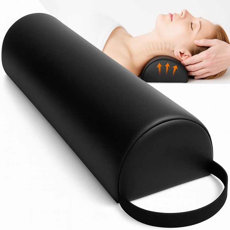 Celmuron Half-Round Bolster Pillow for Massage and Yoga, High-Density Support Cushion for Neck, Knees, Back & Ankles, Black, 17.8''L x 8''W x 4.7''H
