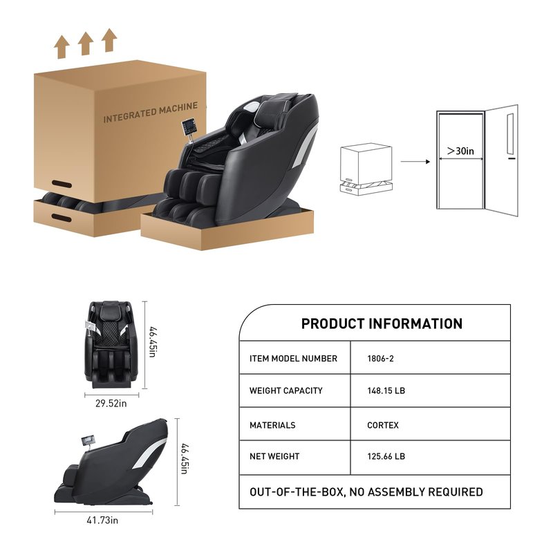 Massage Chair Full Body, Fully Assembled: with 8-Point Fixed Nodes, Zero Gravity, Waist & Leg Heating, Airbag Massage, Bluetooth Music, LED Remote, Foot Rollers, Auto Programs, Adjustable Calf