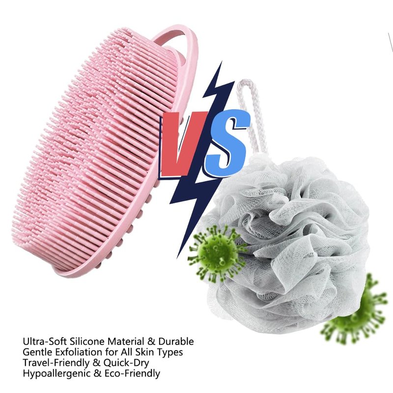 Silicone Body Scrubber Body Shower Bath and Shampoo Brush Shower Cleaning Gentle Exfoliating Use for All Skin Type Men & Women Light Blue