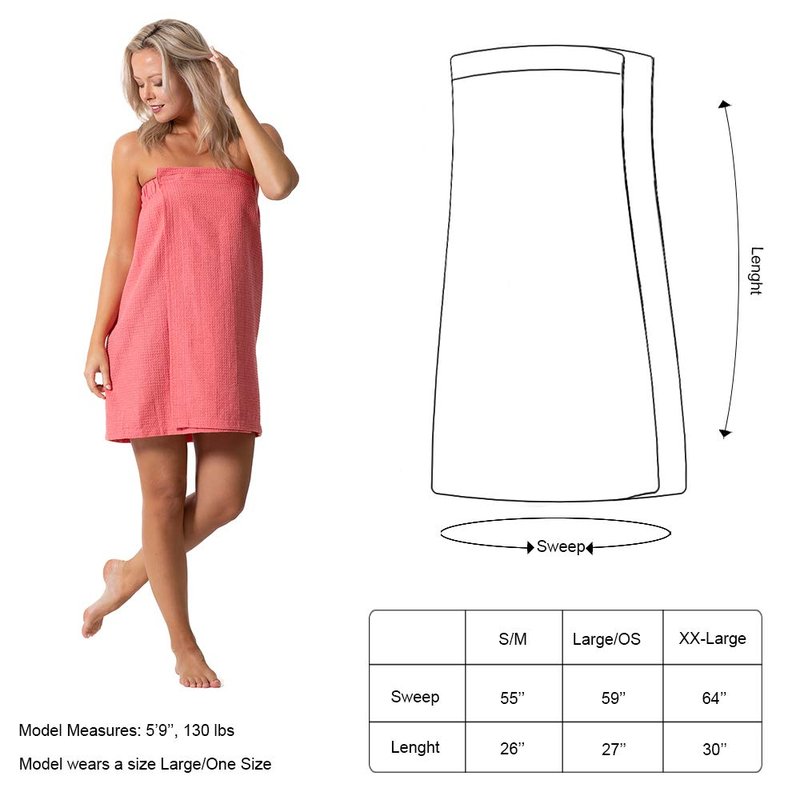 Turkish Linen Women’s Waffle Spa Body Wrap with Adjustable Closure (Small/Medium, Coral)