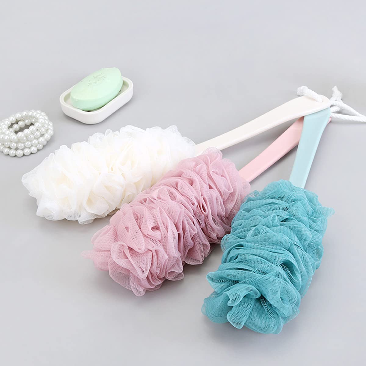 Arswin Lufa Back Scrubber for Shower, Anti-Slip Long Handle Bath Sponge Shower Brush, Soft Nylon Mesh Back Cleaner Washer, Loofah on a Stick Body Brush for Women&Men (DarkTurquoise)