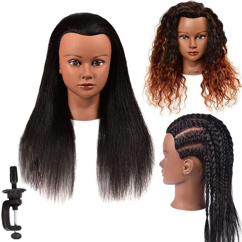 Mannequin Head with Human Hair Manikin Head 16 inch 100% Real Hair Doll Head for Hair Styling Salon Training Head Cosmetology Braiding Practice Mannequin Manikin Head Hairdresser (16 Inches)