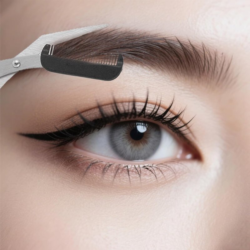 Eyebrow Trimmer Scissor, Non-Slip Stainless Steel Professional Eyebrow Trimmer 2 in 1 Eyebrow Scissors with Comb, Eyebrow Cutter Hair Removal Eyebrow Scissors Makeup Tool for Men Women (Black)