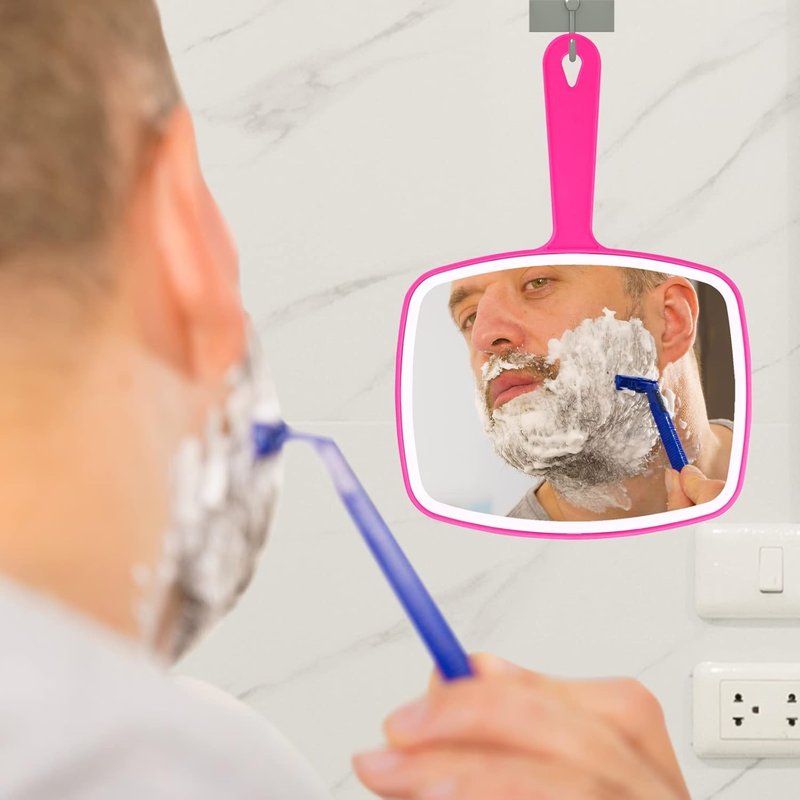 Nutair Hand Mirror, Handheld Vanity Mirror with Hanging Hole in Handle Pink 7.4" W x 10.4" L