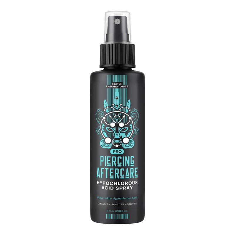 BASE LABORATORIES Piercing Aftercare Hypochlorous Acid Spray PRO - 8 OZ | Ear Piercing Cleaner | Saline Solution Piercing Aftercare - Saline Spray for Piercings, Bumps & Keloids | Ear, Nose, Belly