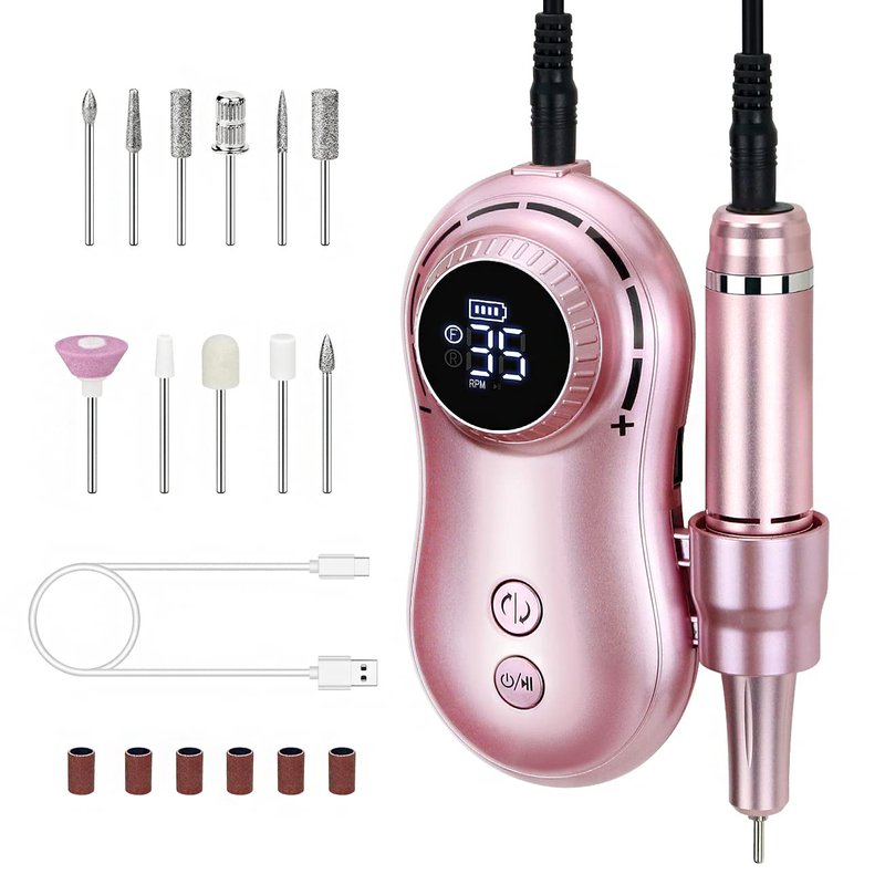Professional Nail Drill 35000 RPM Rechargeable Electric Nail Drill Machine Portable with 11 Pcs Drill Bits for Acrylic Nails, Gel Nails, Manicure Pedicure Polishing
