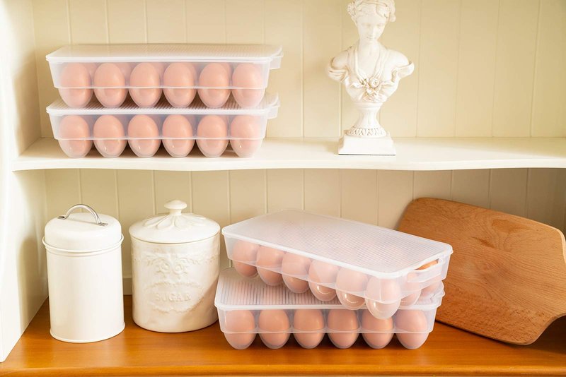 Eslite Covered Egg Holder,Egg Storage for Refrigerator,Fits 18 Eggs,Pack of 4