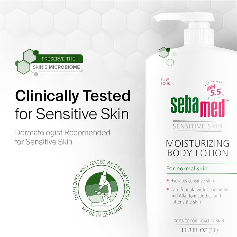 SEBAMED Moisturizing Body lotion pH 5.5 for Sensitive Skin Hypoallergenic Dermatologist Recommended Hydrating Moisturizer 33.8 Fluid Ounces (1 Liter)