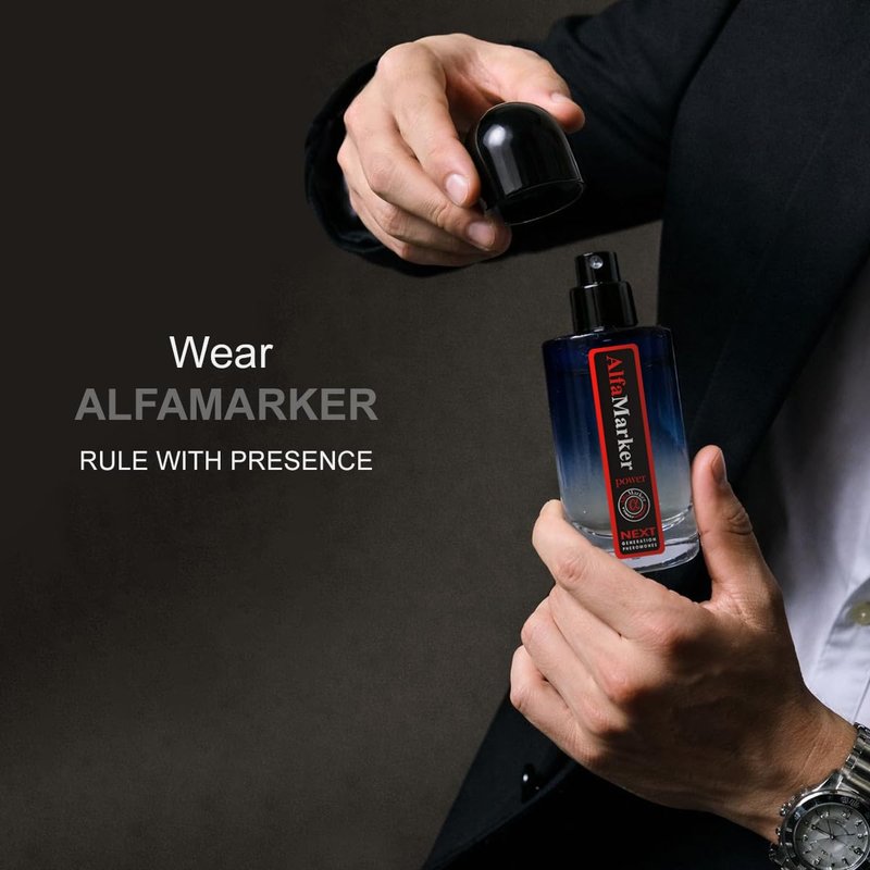ALFAMARKER Pheromone Cologne for Men Power. Pheromones Infused Perfume for Men. Long Lasting Formula. Premium Scent Spray Travel Size 0.66 Fl Oz (20ml)