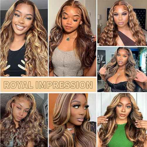 24 Inch Highlight Ombre Glueless Wigs Human Hair Pre Plucked Pre Cut 200% Density 5x5 HD Lace Closure Wigs Human Hair Honey Blonde Body Wave Wear and Go Glueless Wig for Women 3X Longer Lifespan