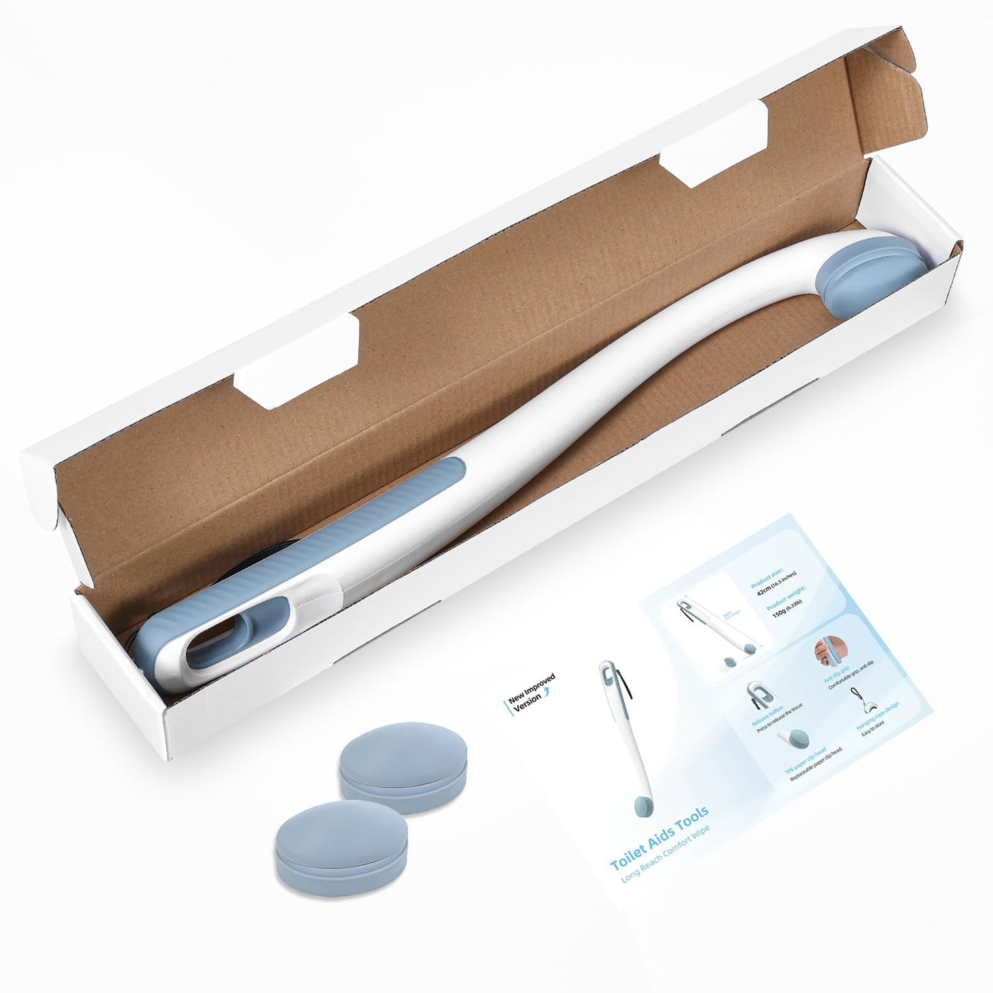 Chonario Toilet Aids for Wiping Bottom, 16.5" Long Reach Comfort Wipe - Butt Wiper Tool with Replaceable Head & Wrist Strap - Bottom Buddy Wiping Aid for Elderly, Disabled, Overweight, Post-Surgery