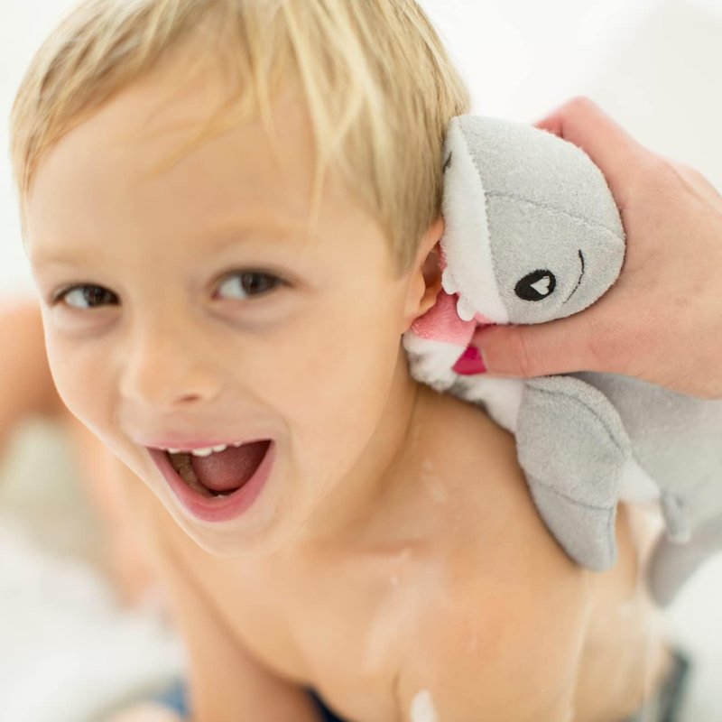 SoapSox Kids Exfoliating Bath Scrub (Tank the Shark) - Soft Animal Toy Wash Cloth Sponge with Soap Pocket Insert - Fun Loofah Characters for Babies, Kids and Children