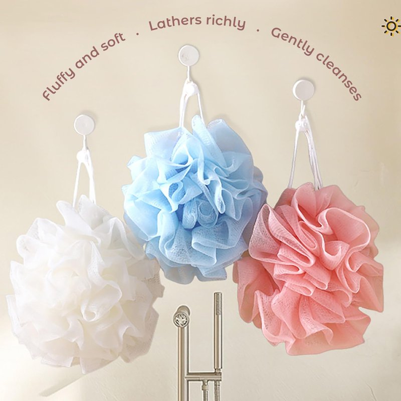 2 in 1 Loofah Sponges 2-Pack Dual-Sided Exfoliating Bath Sponges for Shower & Loofah Washcloth for Bar Soap Premium Body Scrubber with Drawstring for Gentle Skin Smoothing - Pink&Beige