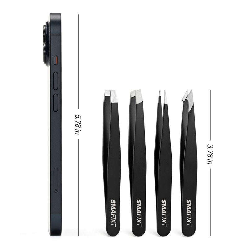 Smafixt Tweezers Set for Women and Men, Precision Stainless Steel Eyebrow & Facial Hair Tweezers for Ingrown Hair and Splinter Removal, with Travel Case