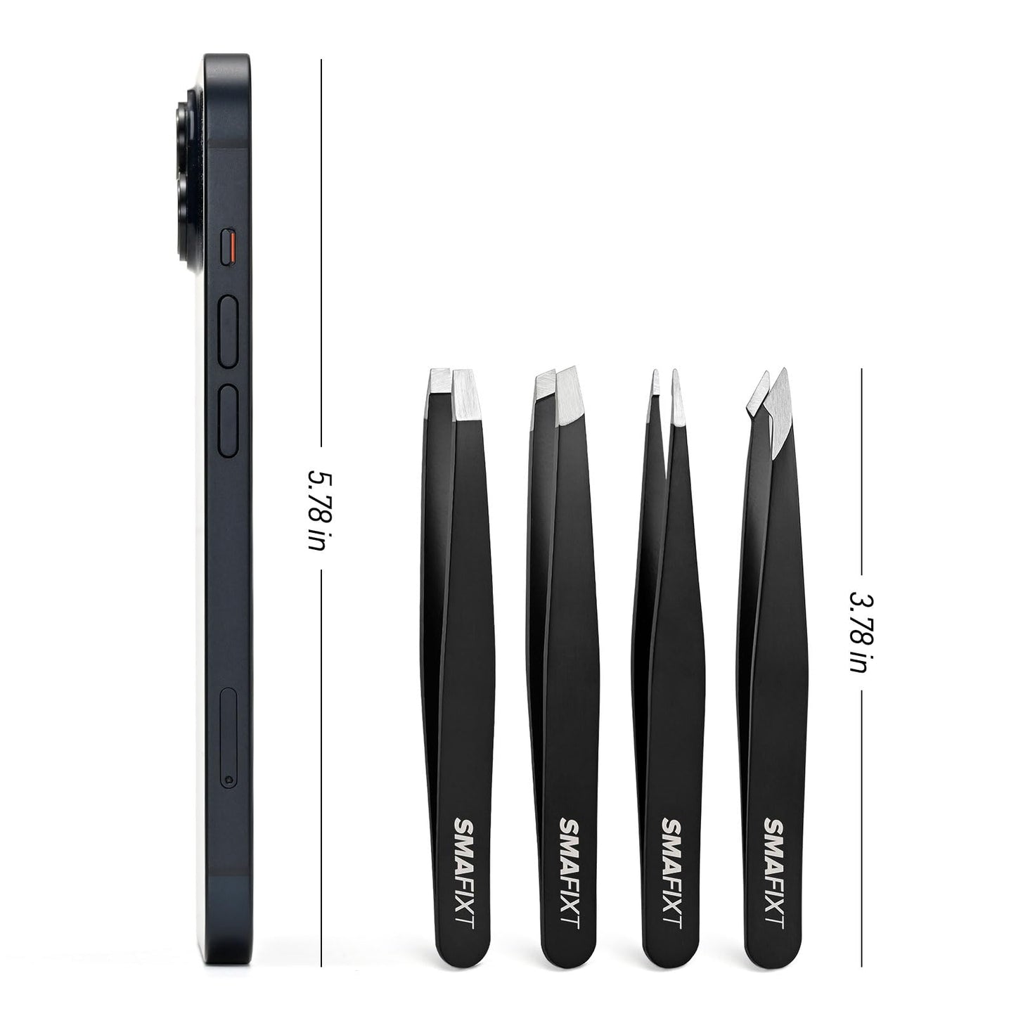 Smafixt Tweezers Set for Women and Men, Precision Stainless Steel Eyebrow & Facial Hair Tweezers for Ingrown Hair and Splinter Removal, with Travel Case