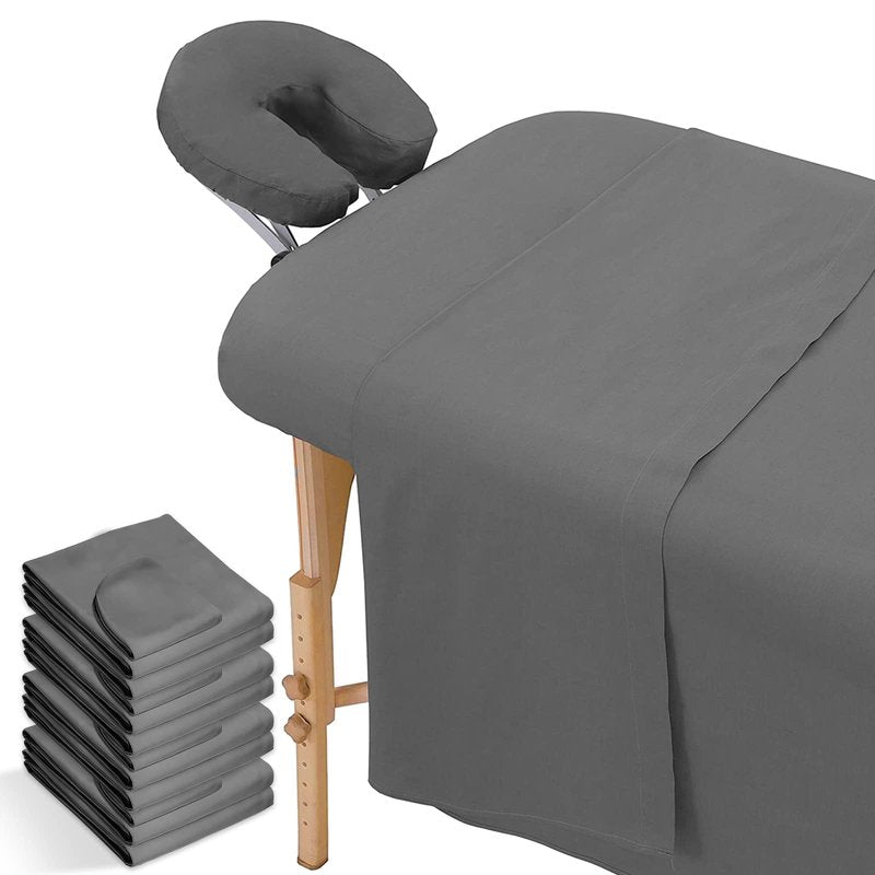 4 Sets Massage Sheet Set, Premium Facial Bed Cover Includes Flat and Fitted Sheets with Face Cradle Cover Stain and Wrinkle-Resistant, for Massage Tables, Includes Pad and Face Rest Covers