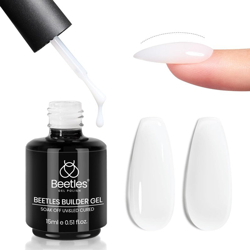 Beetles Builder Gel for Nails -0.5 oz 7 in 1 Milky White Gel,Nail Thickening Strengthening Building Apex for Beginner DIY Salon at Home,White Builder Nail Gel,UV & LED Lamp Cured Needed