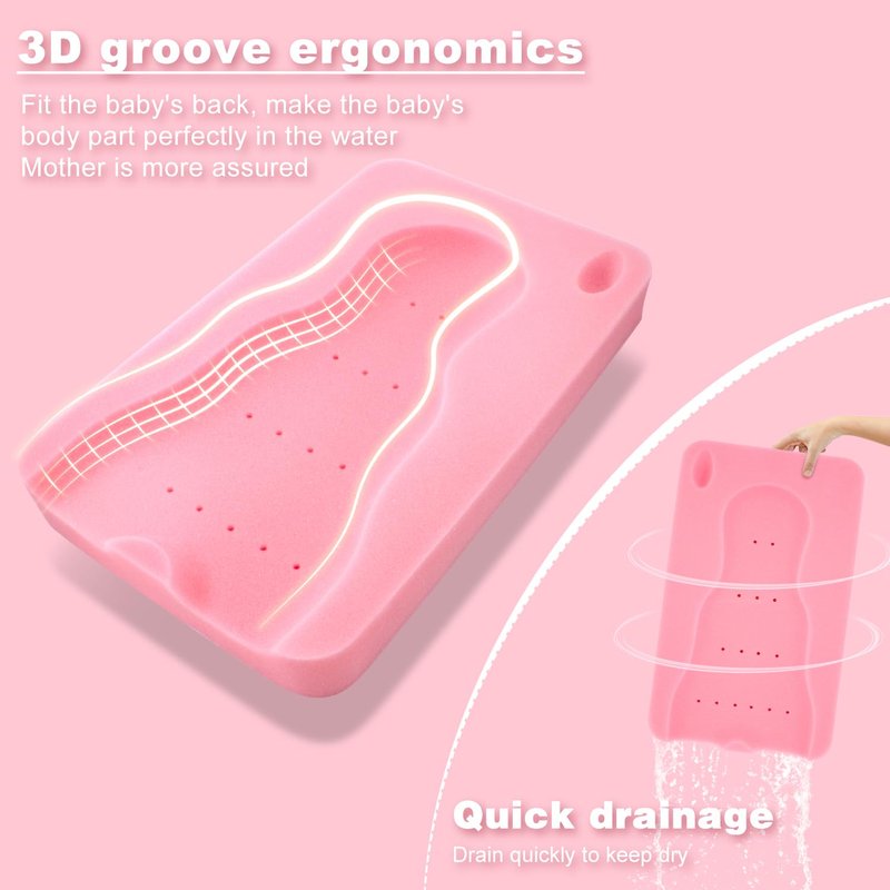 Baby Bath Sponge Soft Infant Bath Mat Newborn Cushion Odor Free (Pink)