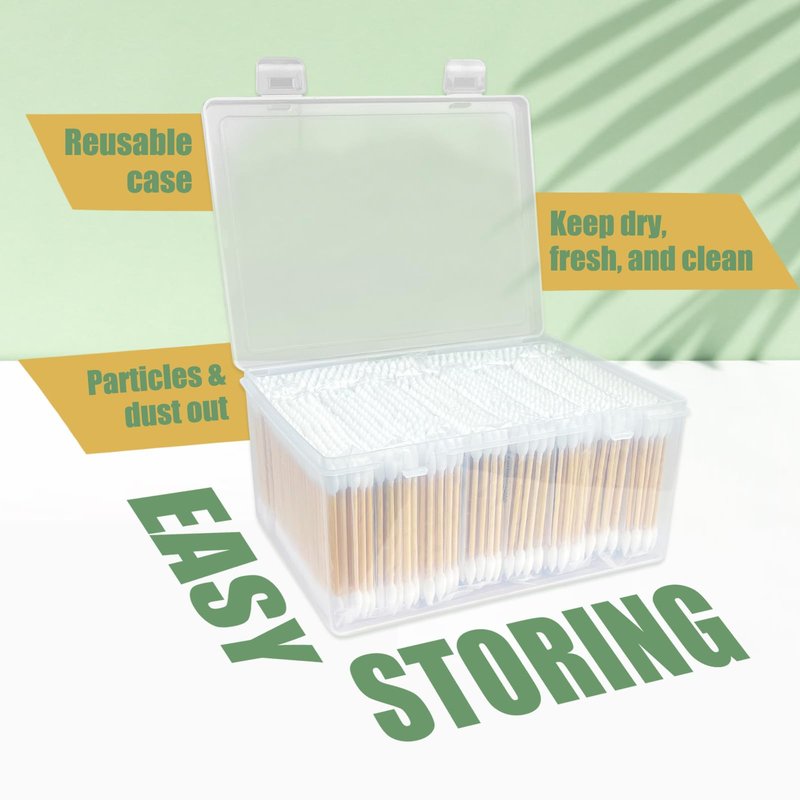 Garrelett Pointed Tip Cotton Swabs - 1000 Count Double Pointed Cotton Buds - Precision Tips with Bamboo Sticks for Makeup, Nail Tools, Personal Care - Soft and Hypoallergenic for Skin