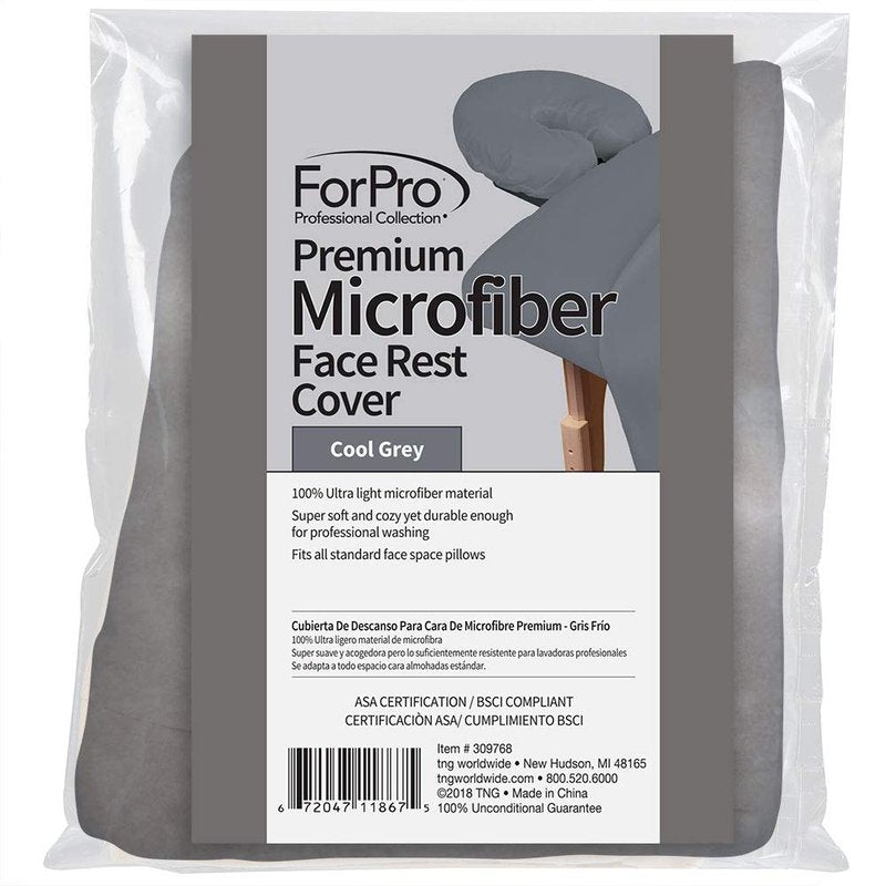 ForPro Premium Microfiber Face Rest Cover, Cool Grey, Ultra-Light, Stain and Wrinkle-Resistant, for Massage Tables